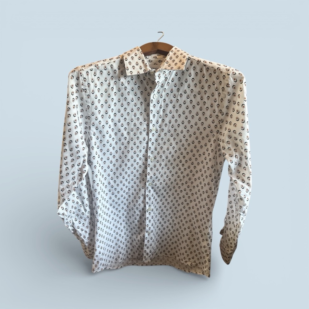 Zara White & Black Patterned Casual Long Sleeve Button Up Shirt Mens Size Small